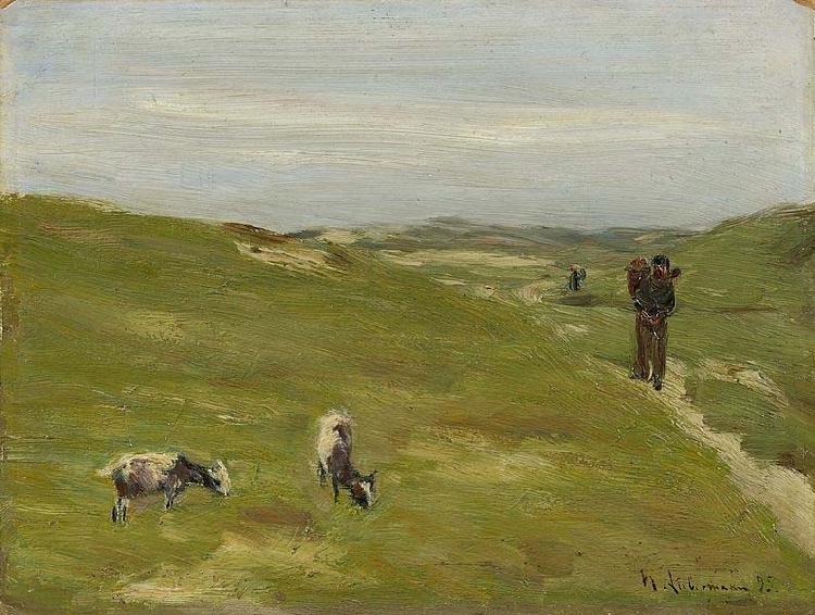 Max Liebermann Meadow with farmer and grazing goats oil painting image